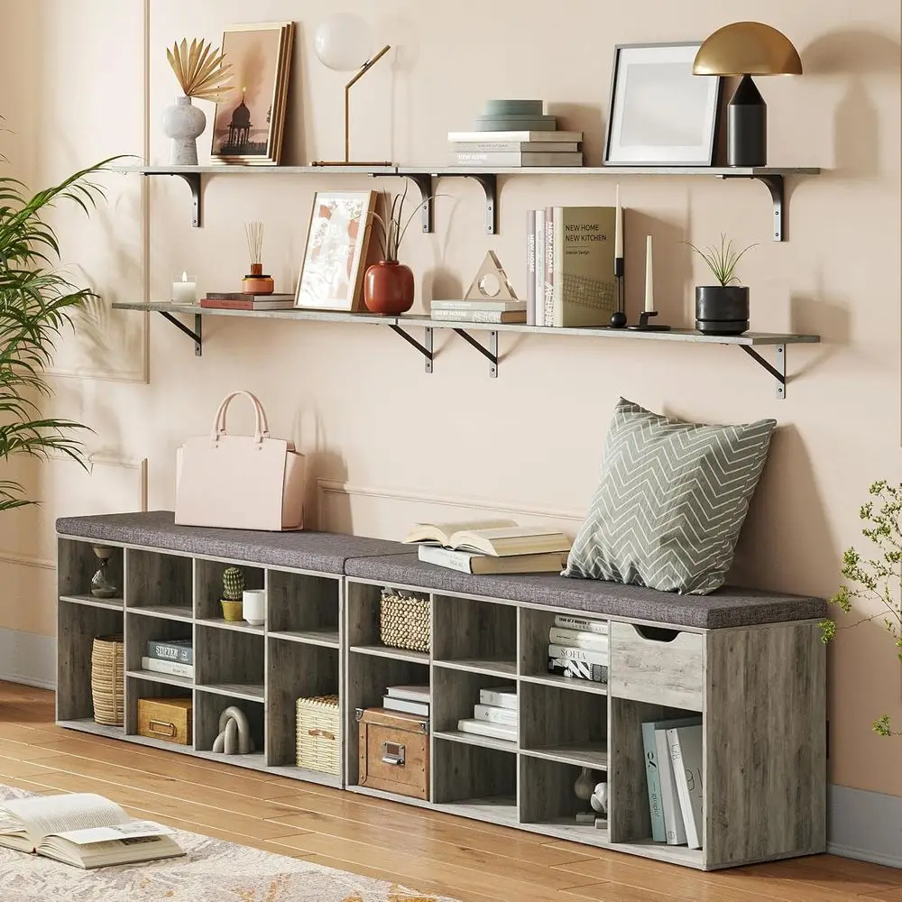 Panca portascarpe grigia Wash da 12 pezzi con cuscino, scaffale regolabile per ingresso, guardaroba e spazi abitativi