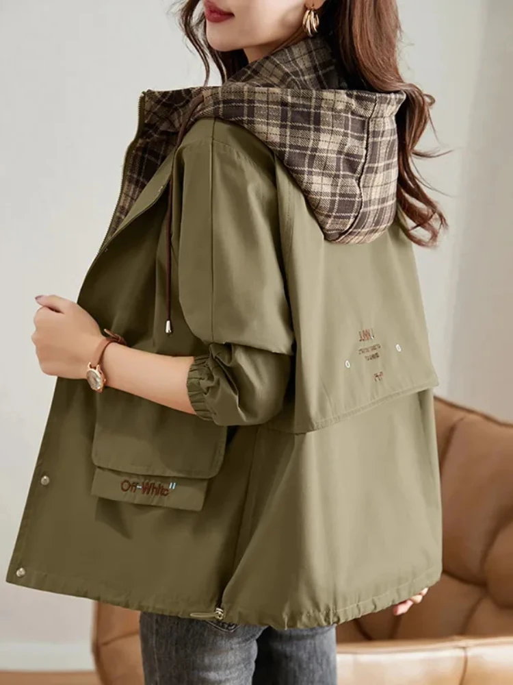 2026 New Women Autumn Trench Coat Woman Korean Fashion Short Hooded Windbreaker Female Long-Sleeved Loose Casual Outwear Coats