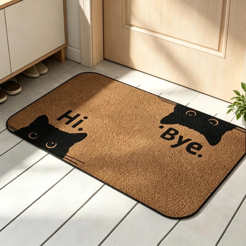 Funny Cat Doormat Hi Bye Pet Lovers Welcome Mat Rubber Backing Floor Rug for Outdoor Indoor Home Entryway Patio Doorway Decor