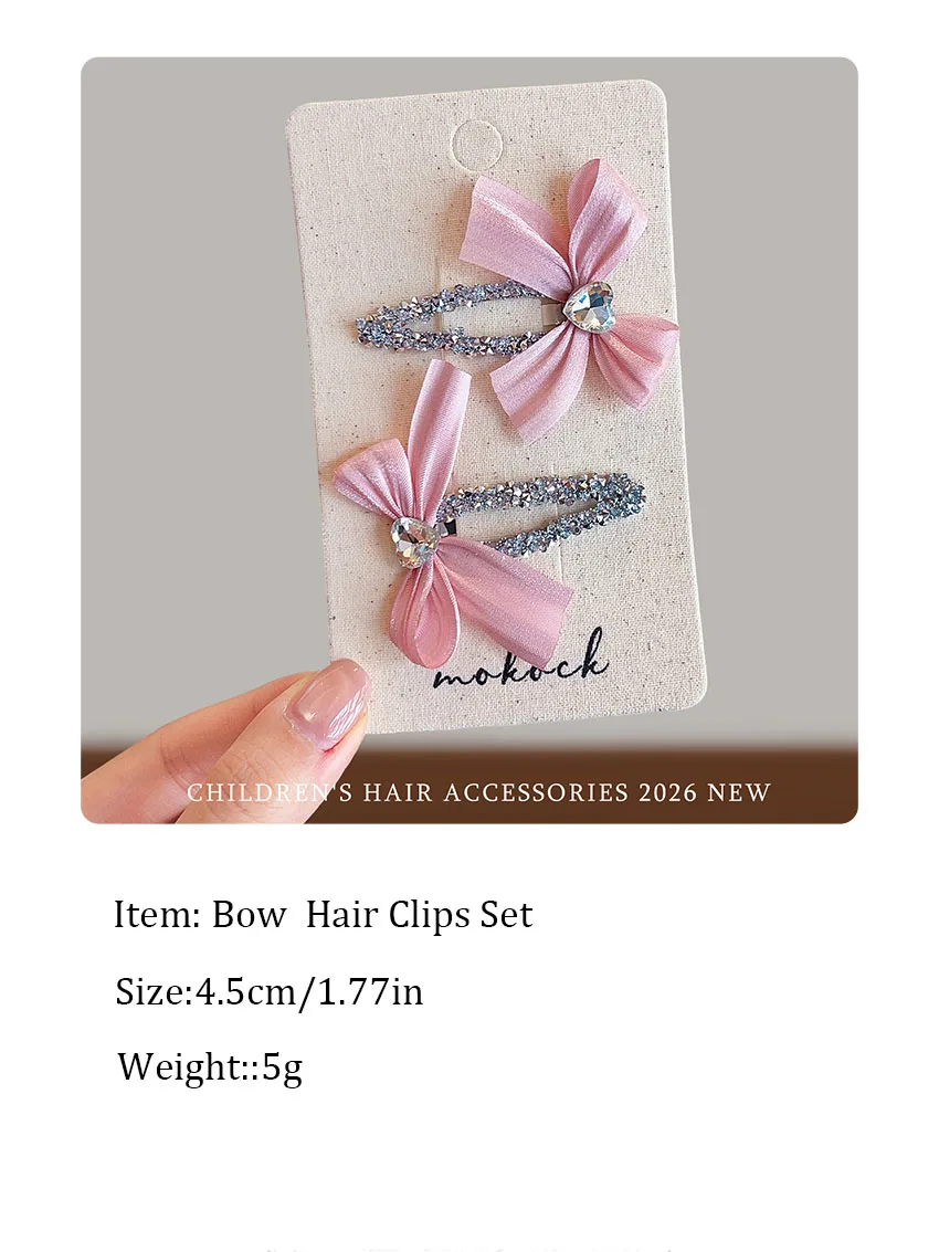 2 Stück/Set Neue Koreanische Niedliche Glänzende Kristall-Haarspangen mit Schleife, Haarschonende Rutschfeste BB-Haarklammern für Babys, Kleinkinder und Kinder – Detail 2