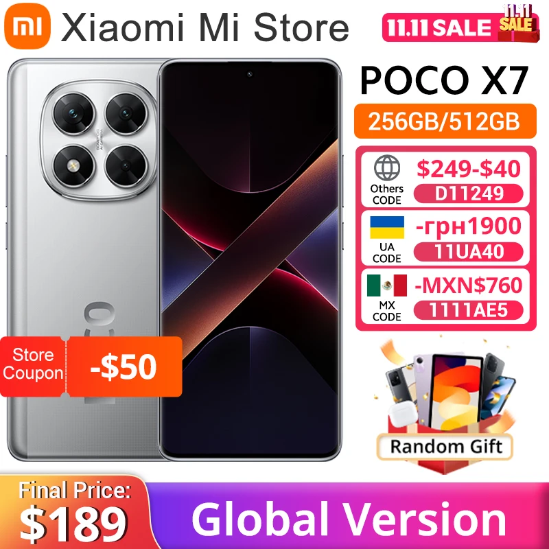Versión Global POCO X7 Smartphone Xiaomi HyperOS 50MP Cámara Dimensity 7300-Ultra NFC 6,67 "120Hz Pantalla AMOLED 5110mAh 45W IP68