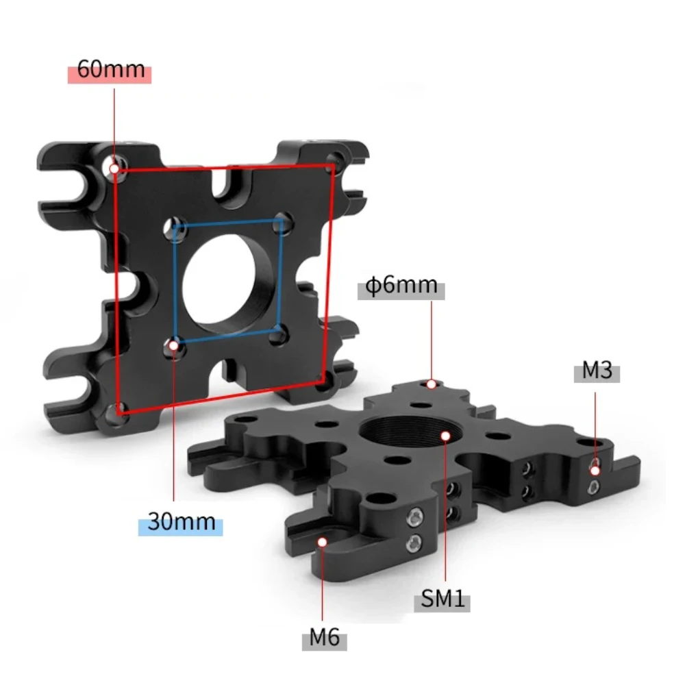 Optical Cage System Vertical Mounting Plate, SM1 Thread, M6 Slots, 30mm/60mm Coaxial, Black Anodized