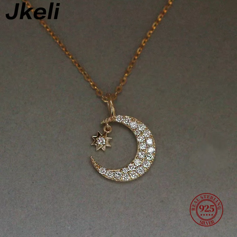 

Jkeli 925 Sterling Silver 14K Gold Plated Zircom Necklace Shining Star Pendant Choker Chain Simple Necklace for Women Gift