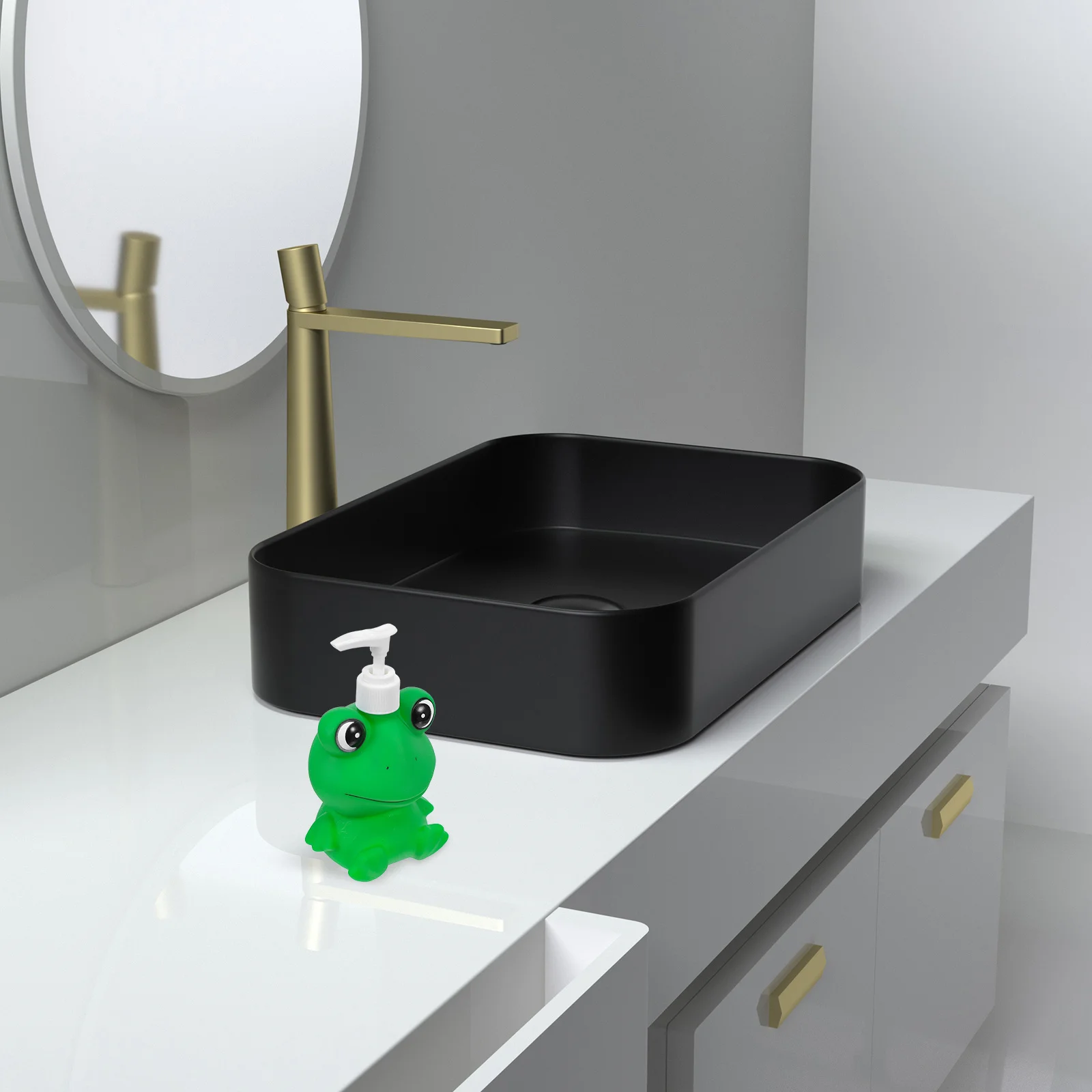 Dispensador de loción con bomba de prensa de dibujos animados para niños, Rana Verde, botella líquida recargable de 300Ml para baño, jabón, champú, gel de baño para bebé