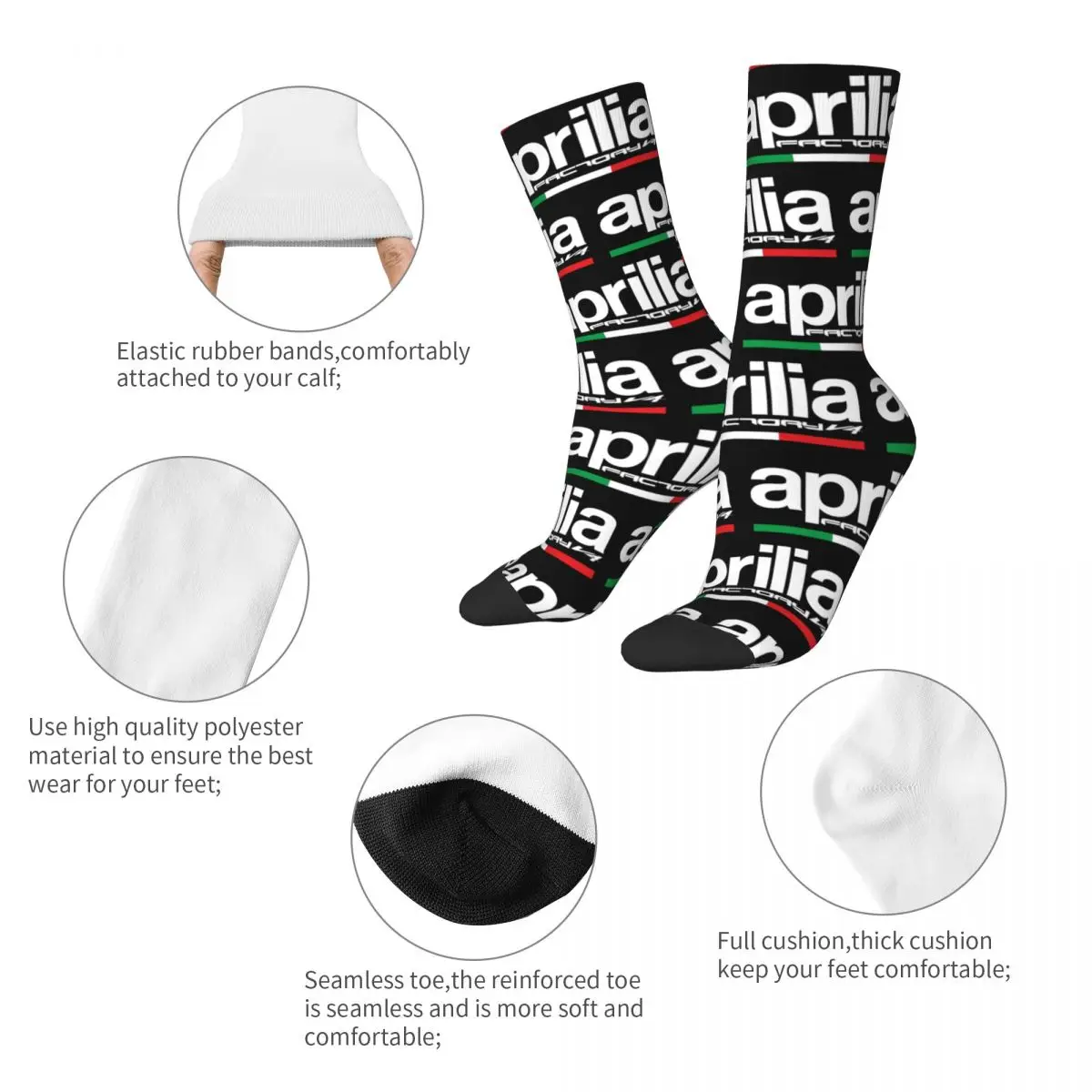 Aprilia Racing Motorcycle Outfits Men Women Socks Sweat Absorbing Italy Motor Race Skateboard Middle Tube Socks Cotton Gifts