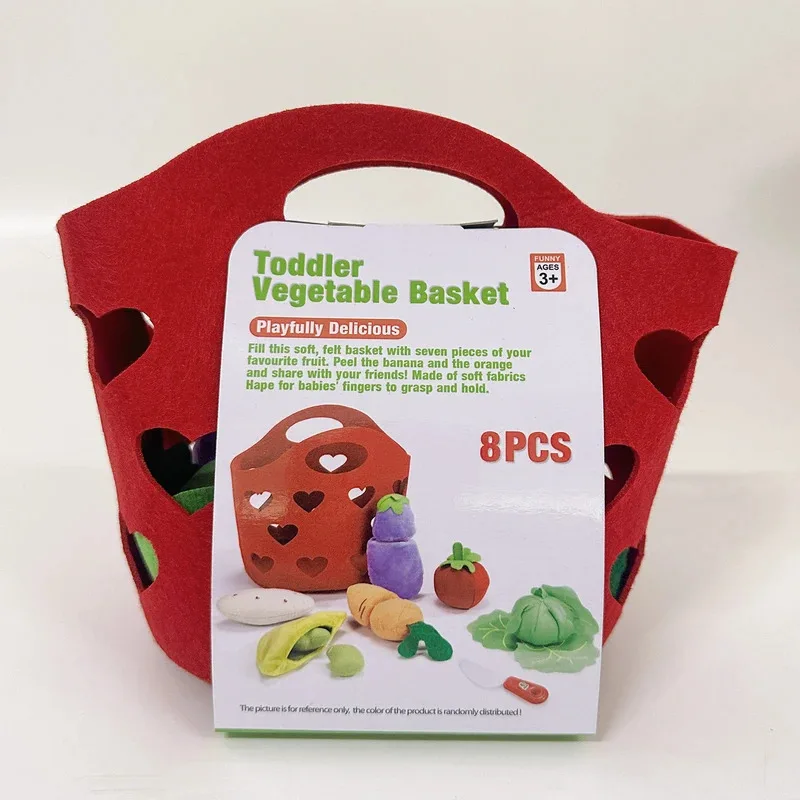 8개 펠트 음식 채소 바구니 세트 부드러운 펠트 천 과일 놀이 장난감 펠트 과일 어린이 주방 역할 놀이 장난감 선물