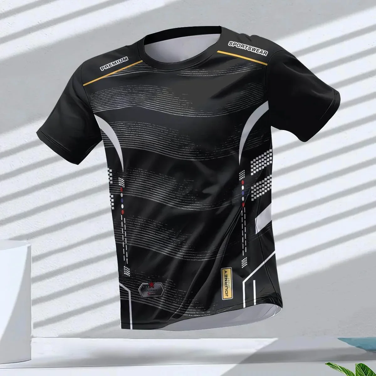 3D-Gedrucktes Lauf-T-Shirt mit Schnelltrocknungsfunktion und Atmungsaktivität für Männer und Frauen, Outdoor-Fitness-Training Rundhals-Kurzarm-Shirt für die Familie – Detail 2