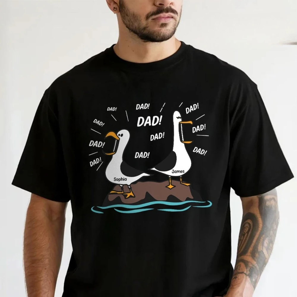 2026 Funny Dad Shirt Personalized Seagull Dad Men Tshirt Gift Custom Kids Names Gift Fathers Day Gift for Dad Men's Clothing