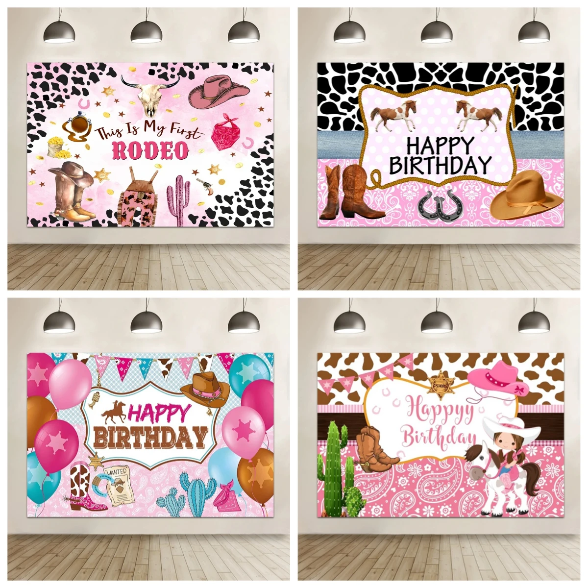 

Western Cowgirl Theme Backdrop for Photography Vintage West Cowboy Hat Cactus Happy Birthday Photo Background Decor Prop