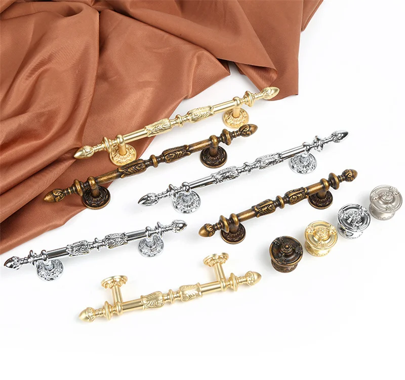 French Palace Style Carved Door Handle Vintage Cabinet Handles Drawer Door Knobs Antique Furniture Pulls For Wardrobe Cupboard