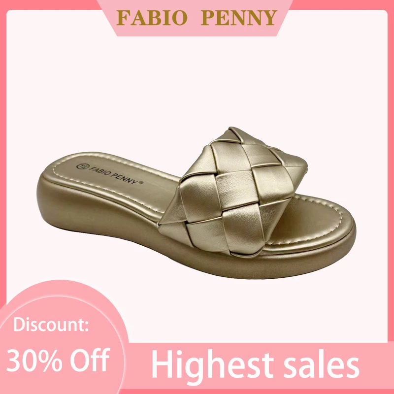 2025 The latest design fashion solid color woven upper women's slippers with open-toed slippers on the sole