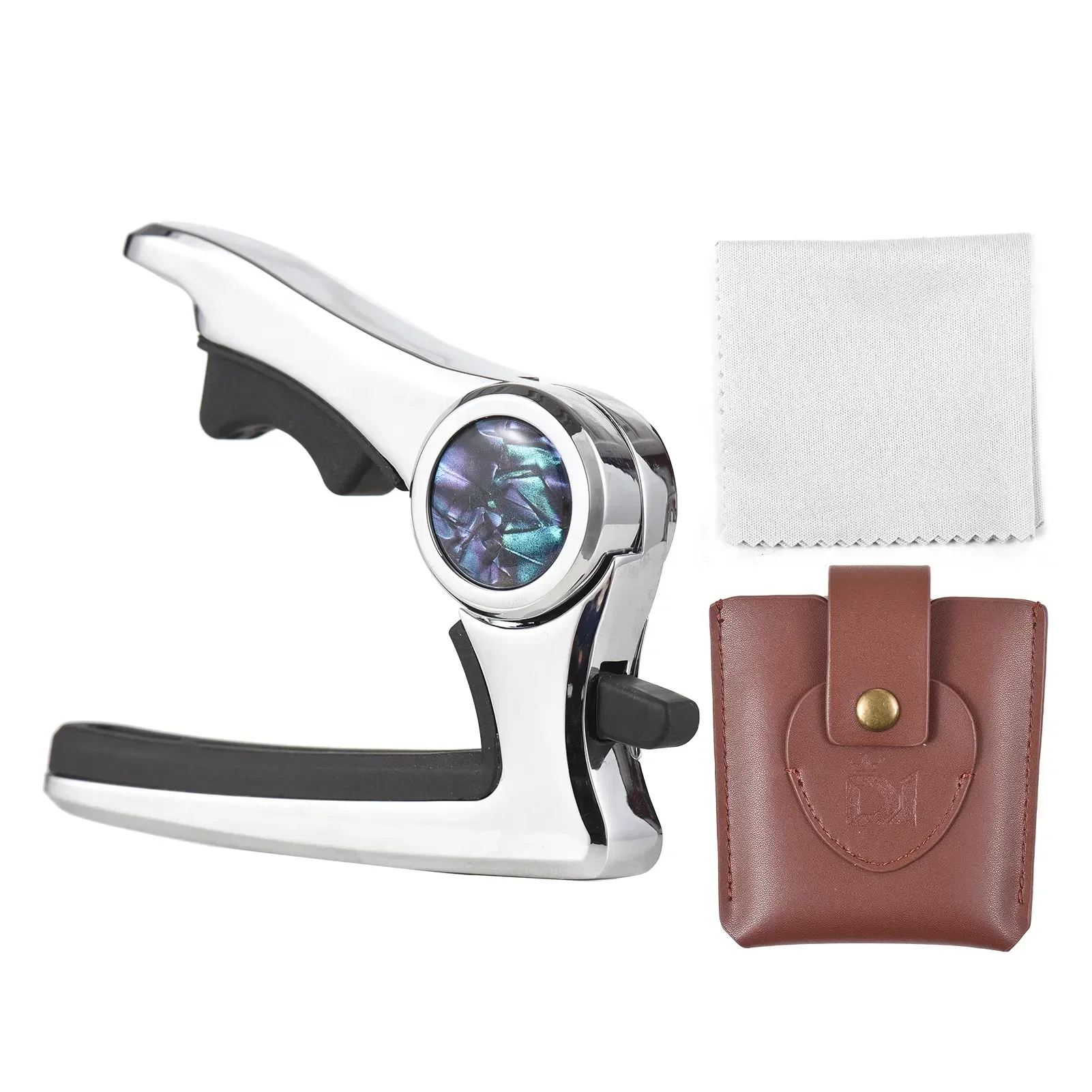Multifunctional Guitar Capo Zinc Alloy Guitar Tone Changer with PU Leather Pouch for Acoustic Electric Guitars Bass