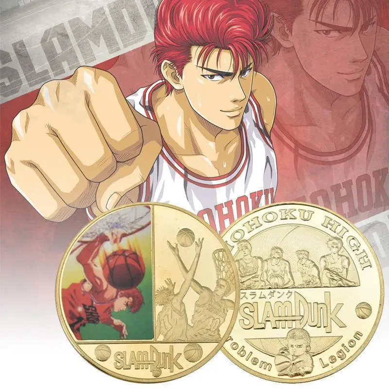 Nowy Slam Dunk Hanamichi Sakuragi Anime peryferyjna figura pamiątkowe monety osobowość twórcza metalowa plakietka kolekcja prezentów