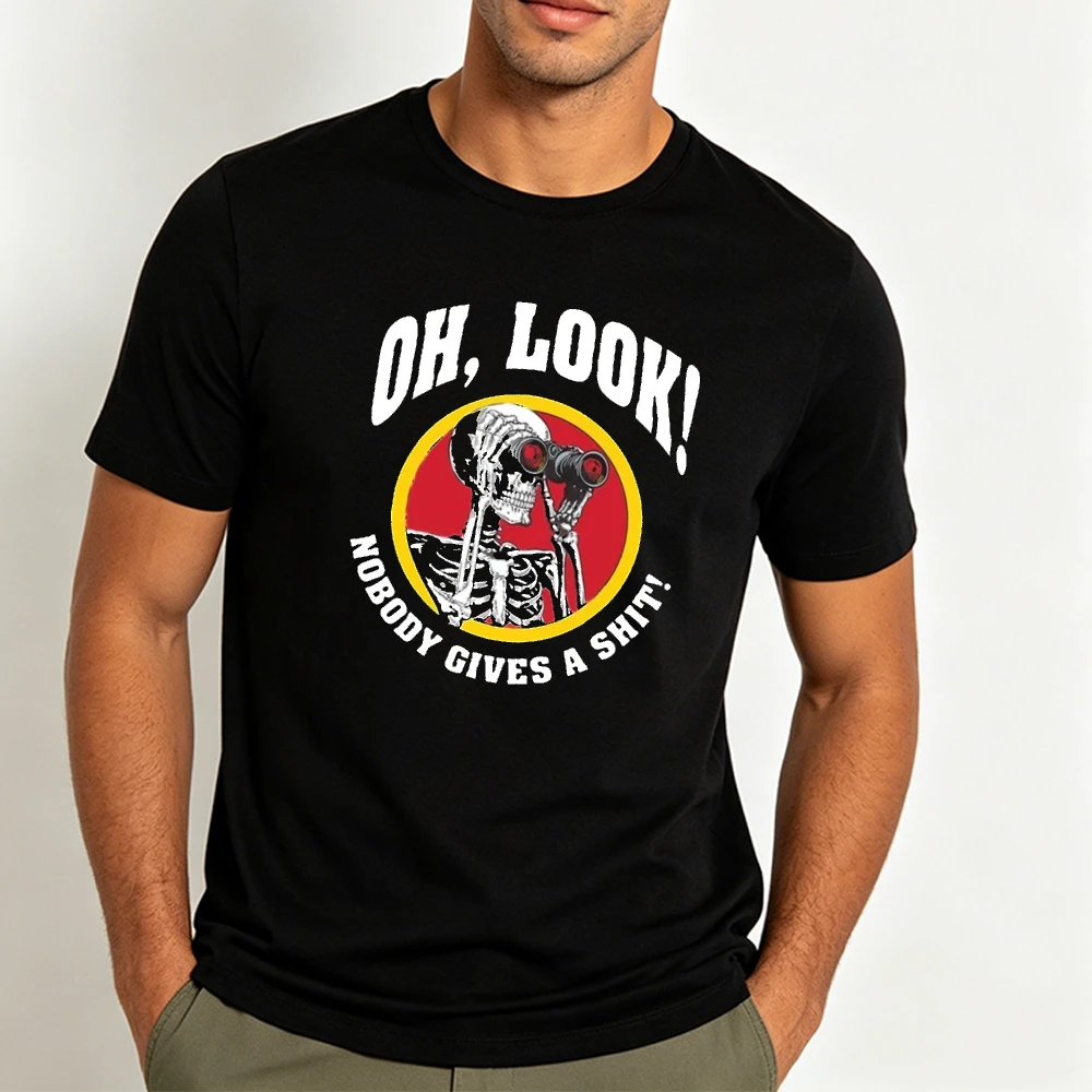 Sarcastic Skeleton Graphic T Shirt Men Unisex Binocular Skull Print Tee O Neck Short Sleeve Casual Tops Novelty Gift Tees
