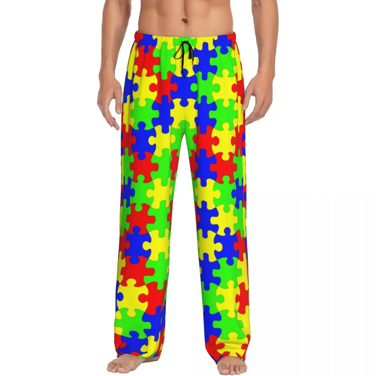 Men Colorful Jigsaw Puzzles Autism Awareness Pajama Pants Custom Print Sleep Sleepwear Bottoms with Pockets