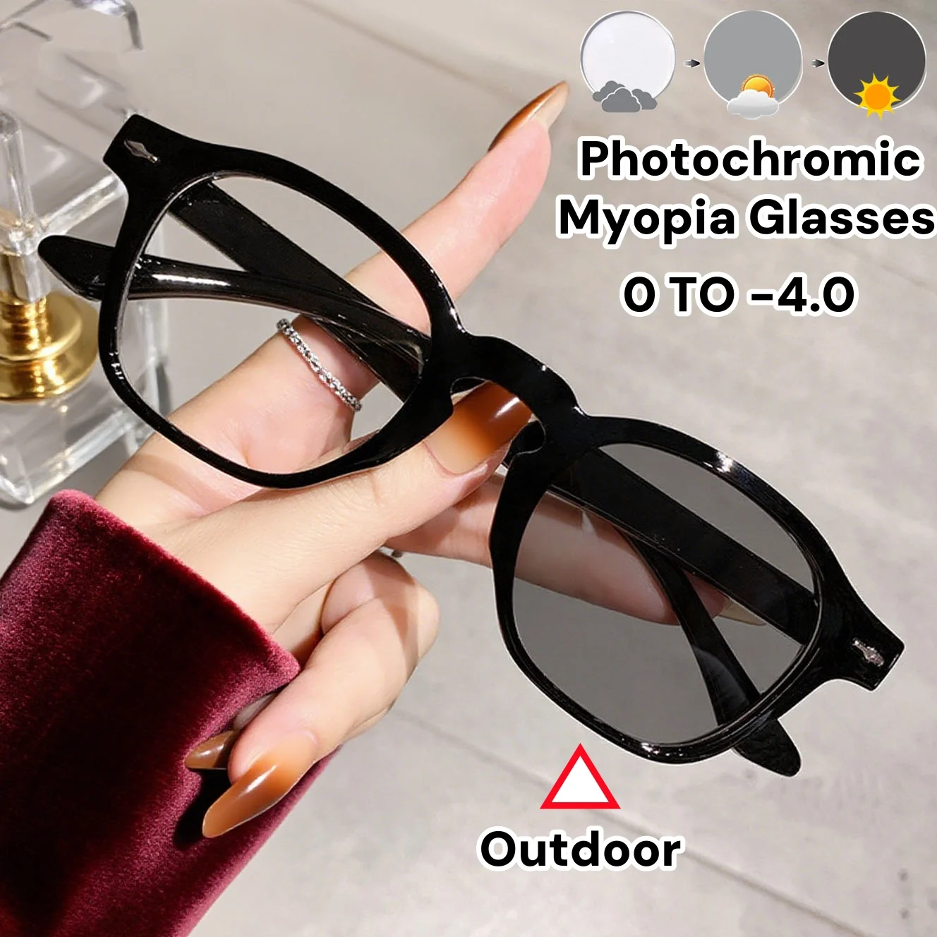 

Trendy Photochromic Myopia Glasses Women Men Anti Blue Light Near Sight Eyeglasses Round Frame Color Change Eyewear 0 To -4.0