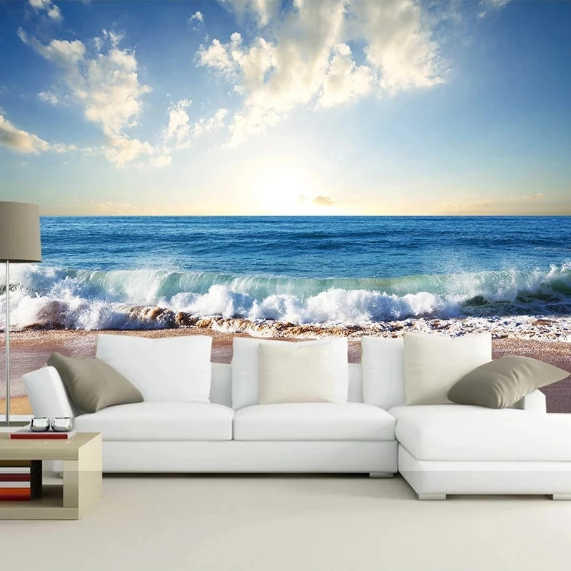 Custom 3D Beautiful Sandy Beach Seascape Photo Bedroom Mural Self Adhesive Wallpaper Living room sofa TV background restaurant