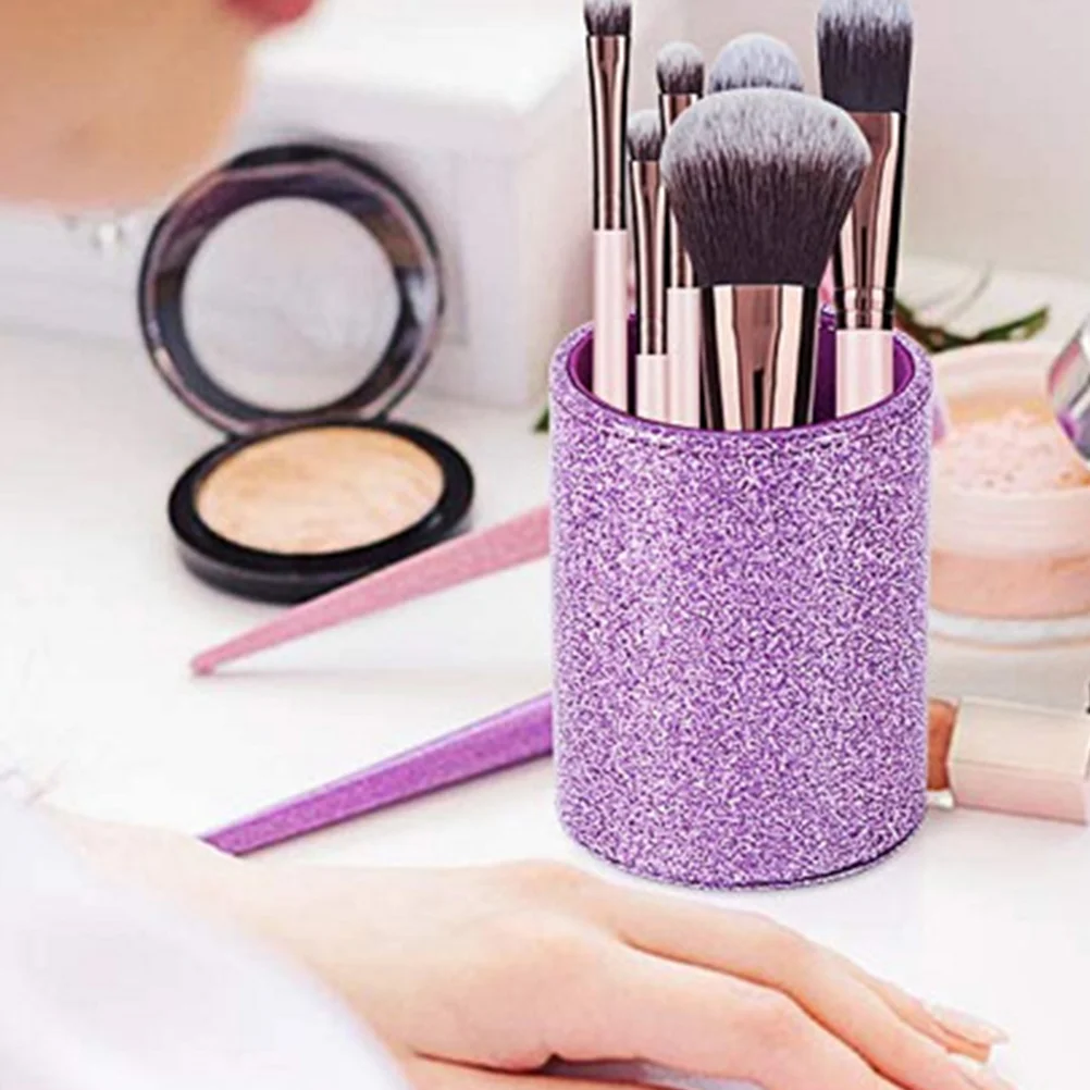 

Glitter Pen Holder Makeup Brush Pu Glasses Pencil Cup Desk Storage Bins Stand Stationery Cylinder for Kids