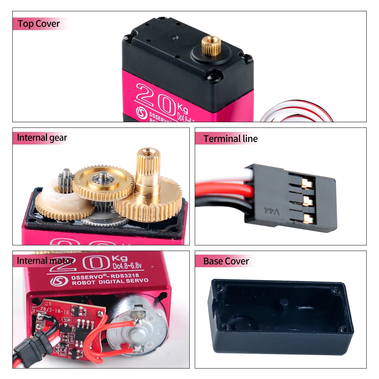 Rds3218 servo robô digital de eixo duplo, 20kg, com suporte em u, ângulo ajustável, ip66, engrenagem de metal à prova d'água para robôs de controle remoto