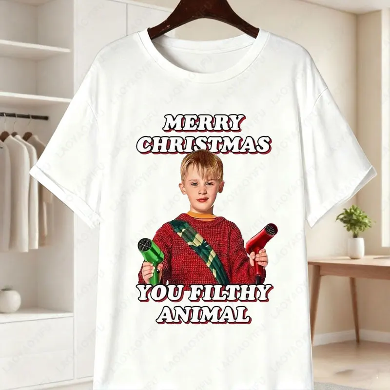 المنزل وحده فيلم القطن تي شيرت رجالي مضحك كيفن مكاليستر وعصابة Facepalm طباعة تيز عيد الميلاد قصيرة الأكمام قمصان عادية