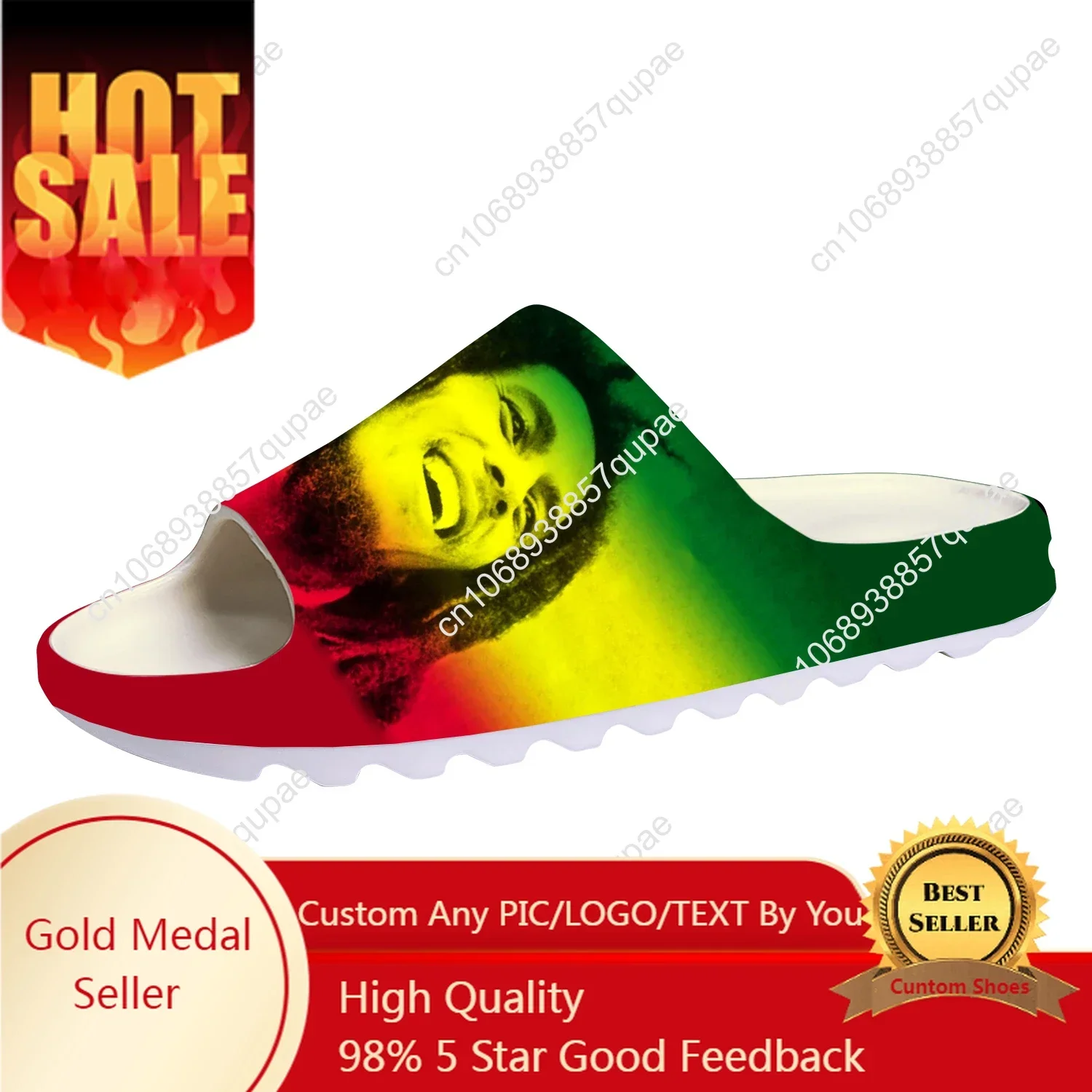 

Bob Marley Reggae Rasta Singer Soft Sole Sllipers Home Clogs Custom Made Sandals Water Shoes Mens Womens Teenager Step in