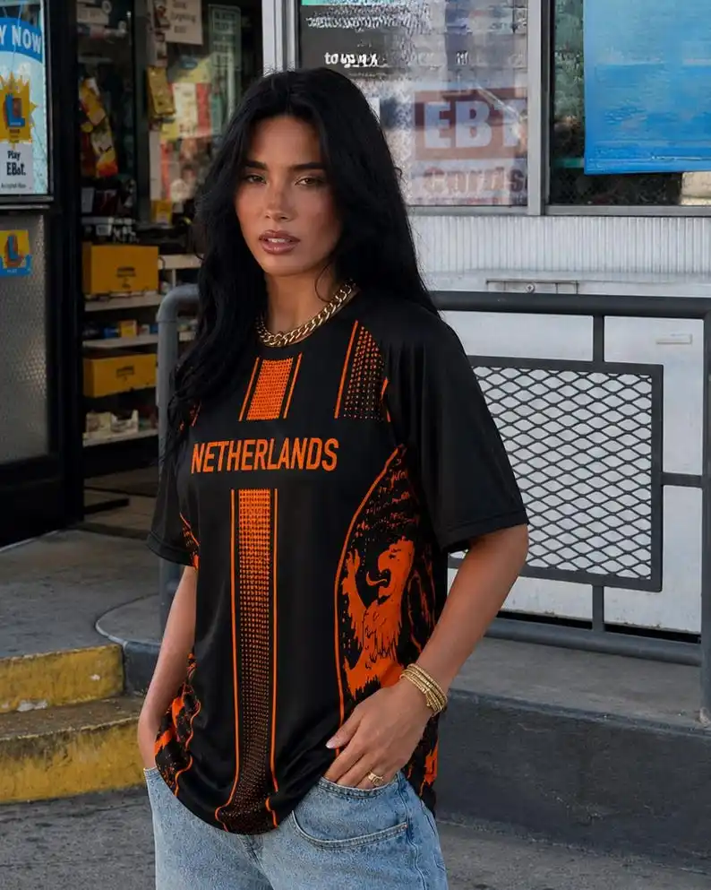 New Women Netherlands Soccer Fan Jersey Orange Breathable National Flag Graphic Short Sleeve Football Ladies Family Kids Tees