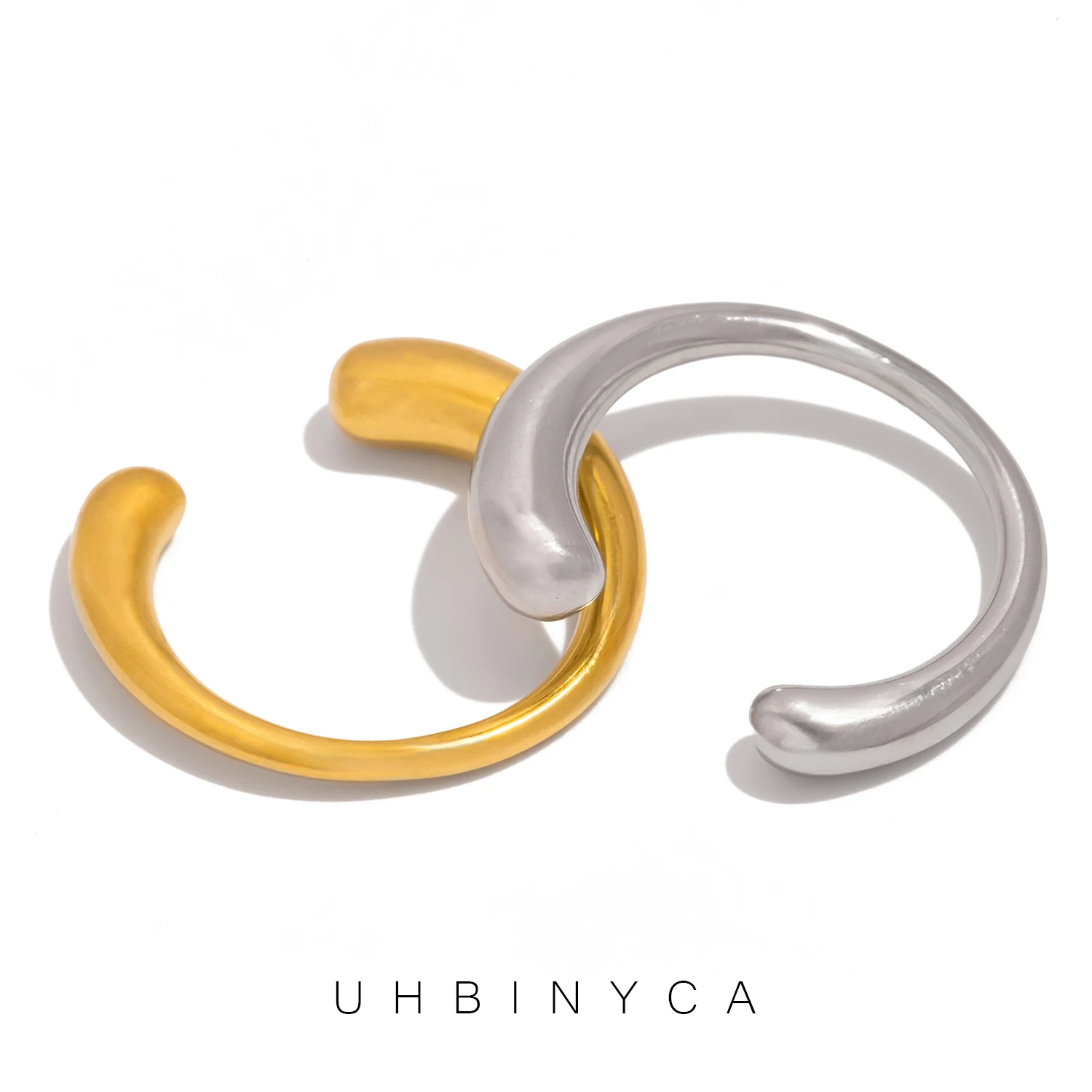 Minimalist Smooth Stainless Steel Metal Geometric Finger Ring Waterproof 18K PVD Plated Distinctive Adjustable Jewelry Bijoux