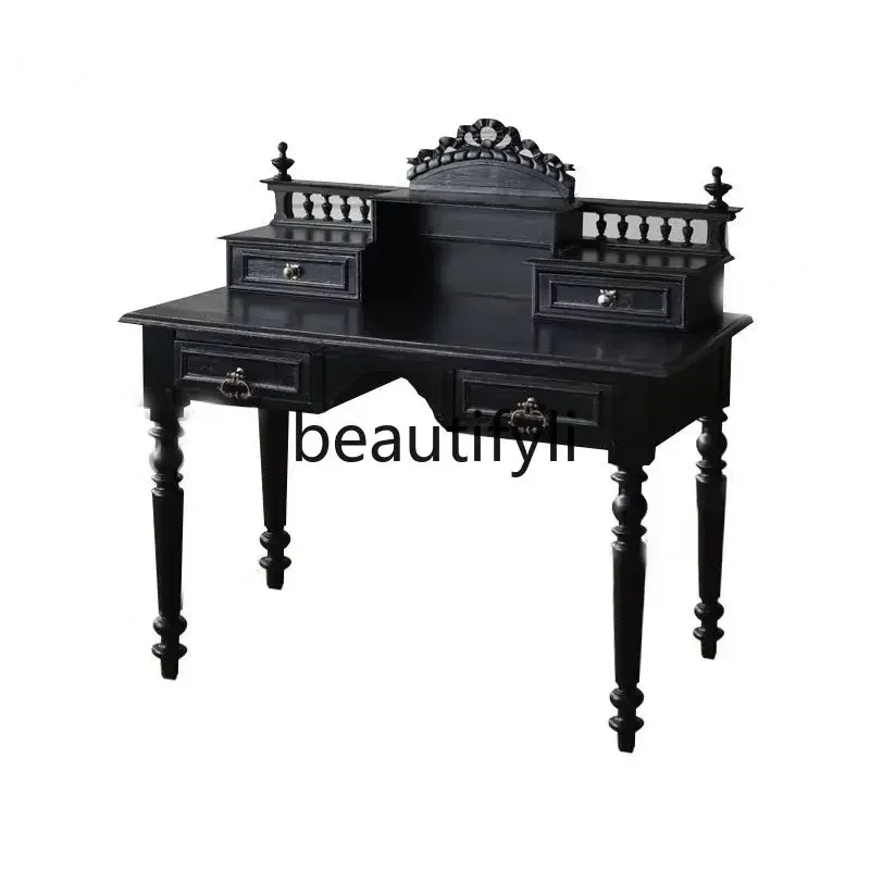 French retro solid wood carving flower dresser American country bedroom makeup table B & B, writing desk6220