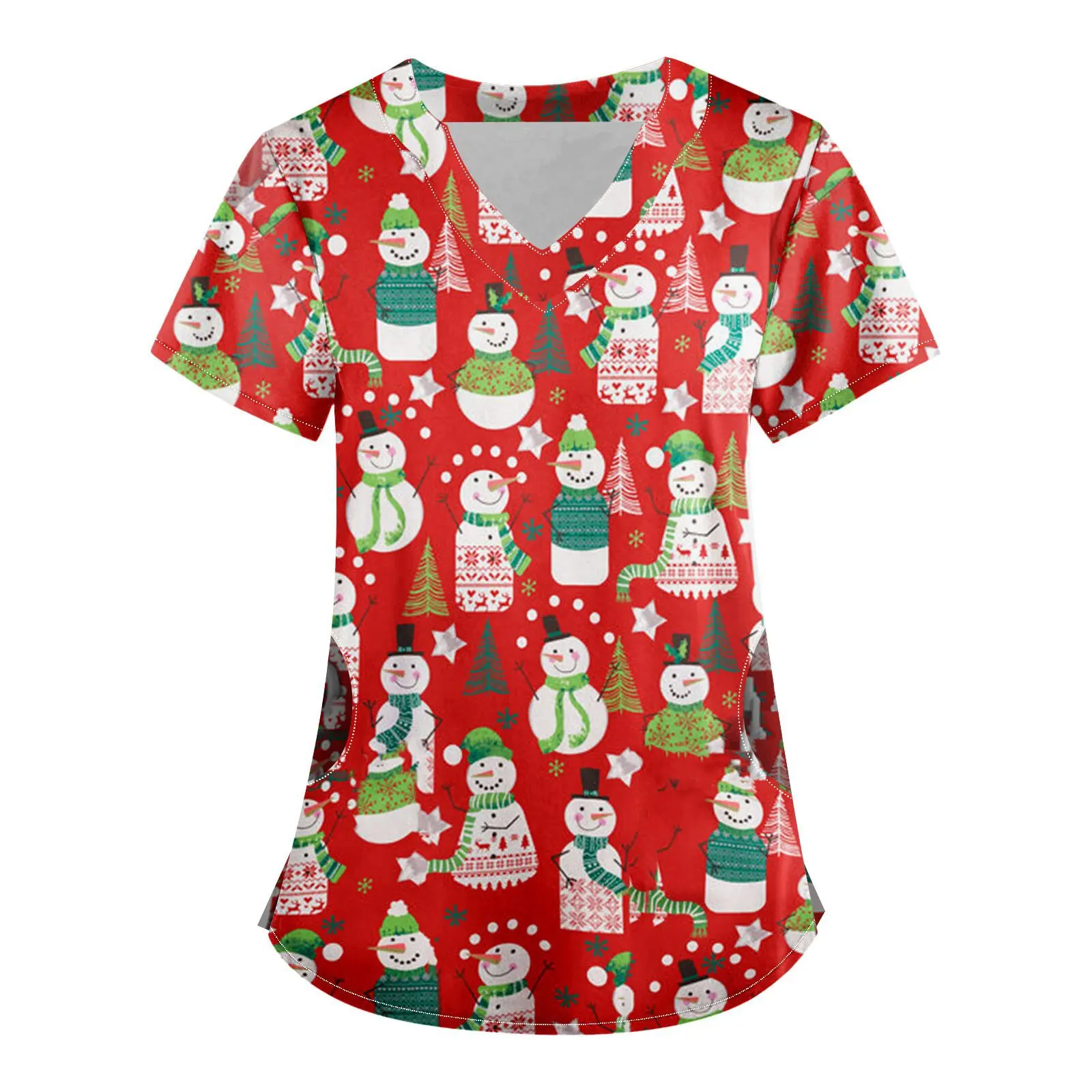 

Uniform V-neck short sleeve fashion nursing clothes tops beauty t-shirt wholesale nursing clothes Christmas snowman print