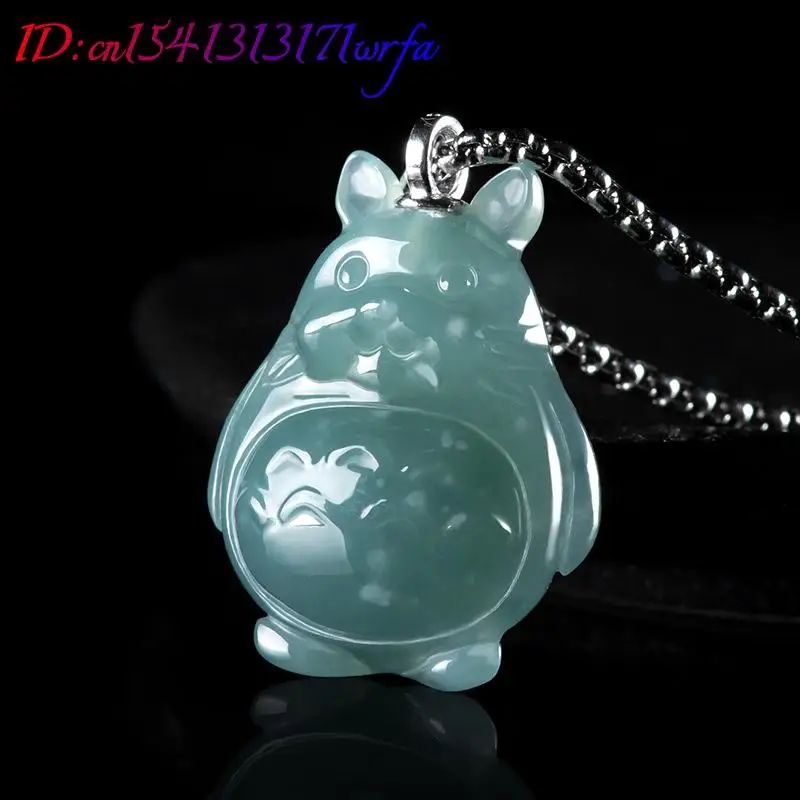 Blue Myanmar Jadeite Totoro Pendant Necklace Fashion Accessories Stone Vintage Gifts for Women 925 Silver Burmese Jade Designer