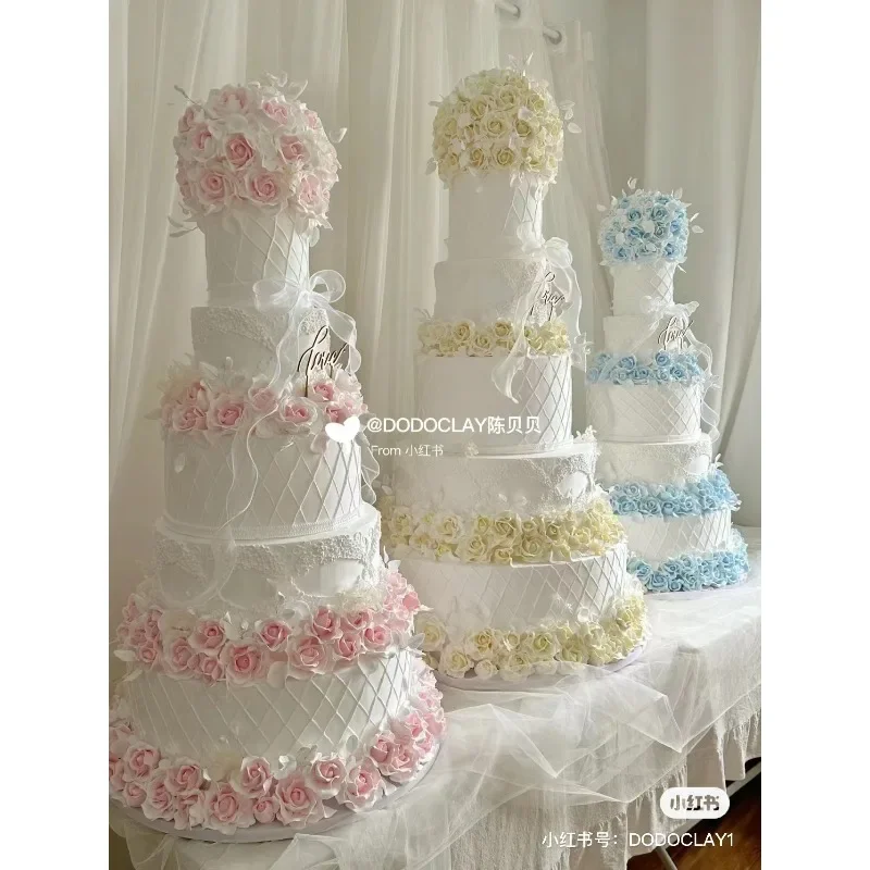 Multi-storey high-rise large-scale wedding flowers dessert table simulation cake model ornament window fake cake
