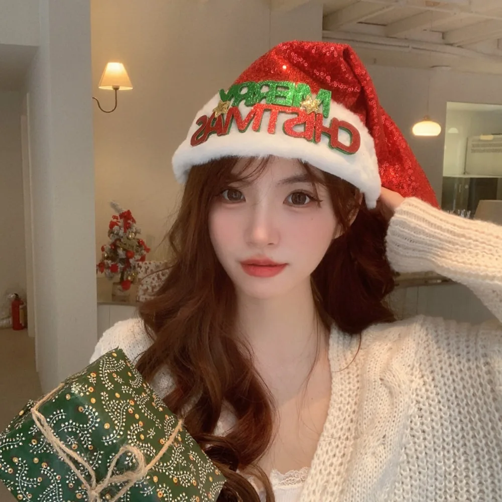 

Leisure Merry Christmas Decoration Christmas Sequin Hat Snowflake Bow Elk Deer Cap Beanie Velvet Santa Claus Hat Children