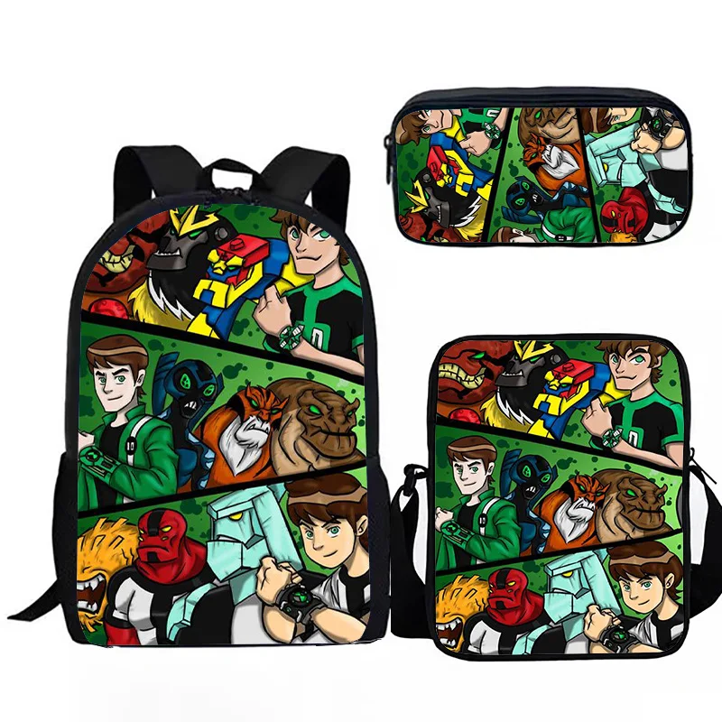 Beliebte jugendliche ben10 3D-Druck 3 teile/satz Studenten reisetaschen Laptop Daypack Rucksack Umhängetasche Feder mäppchen