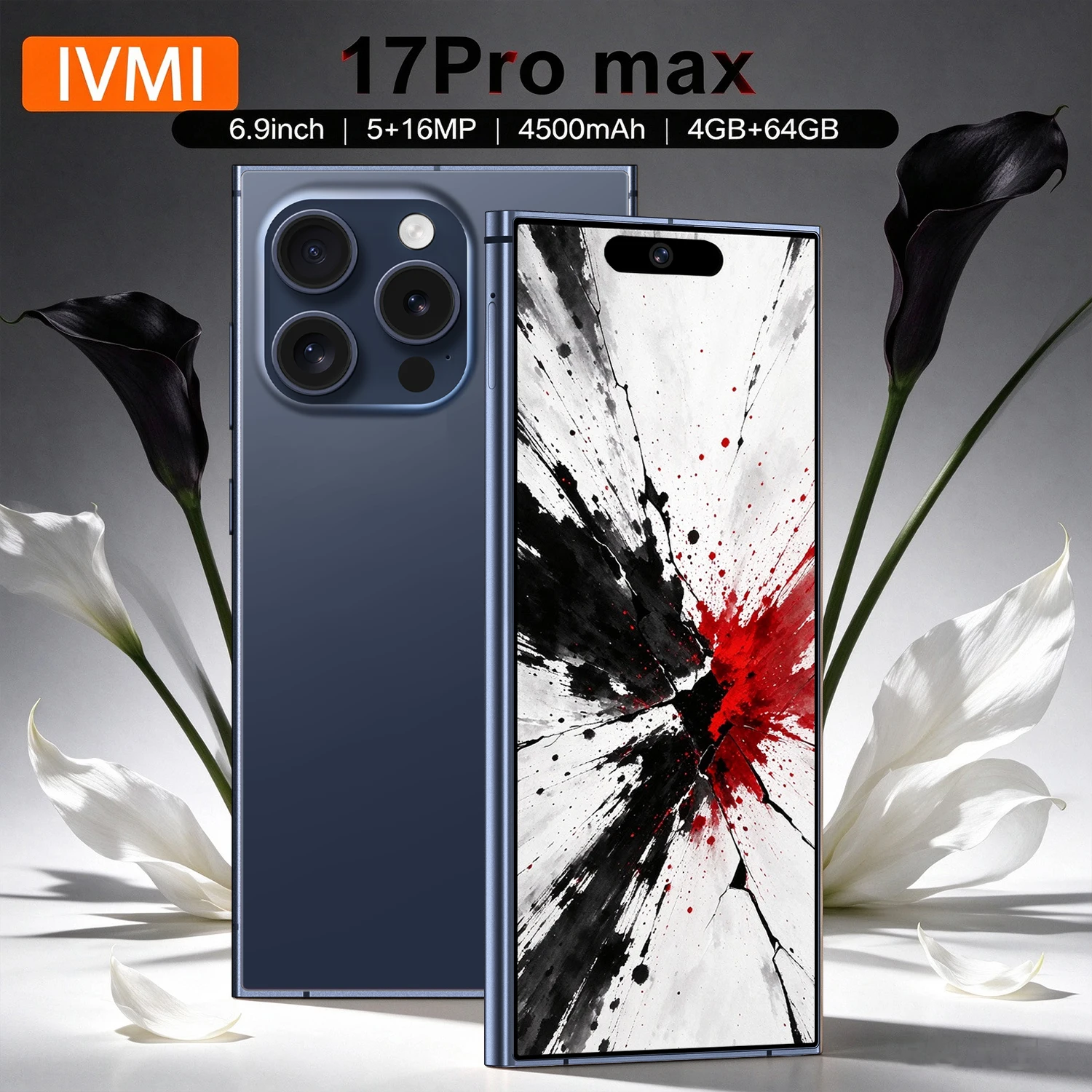 IVMI Global Vision 17Pro Max Android Smartphone 4GB RAM 64GB ROM 5+16MP Face ID 4G Network Google Play Store Mobile Phones