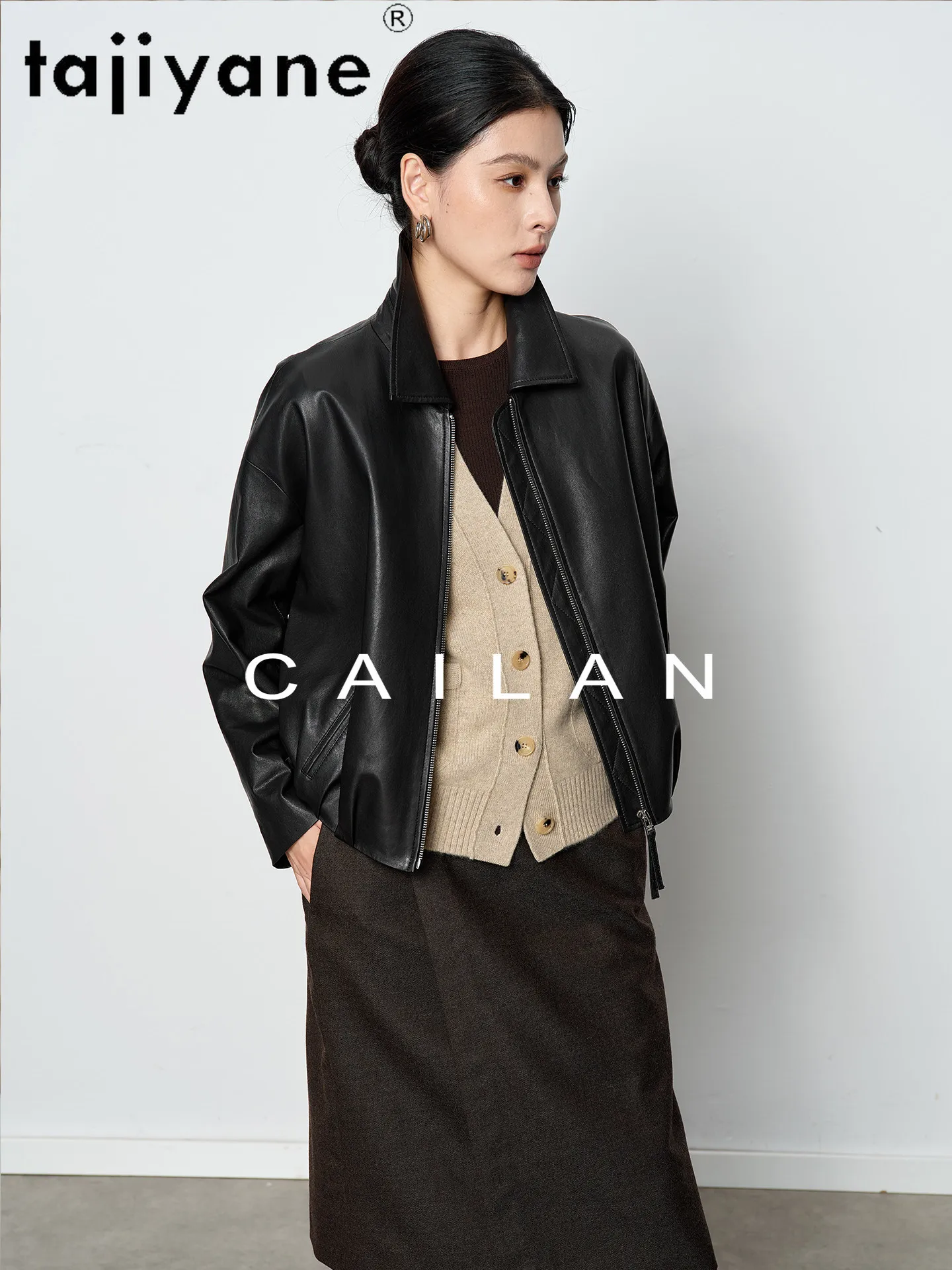 TAJIYANE Giacche in Pelle di Pecora da Donna, Cappotto Corto Casual di Alta Qualità in Vera Pelle, Abbigliamento Autunnale 2026, дубленка женская