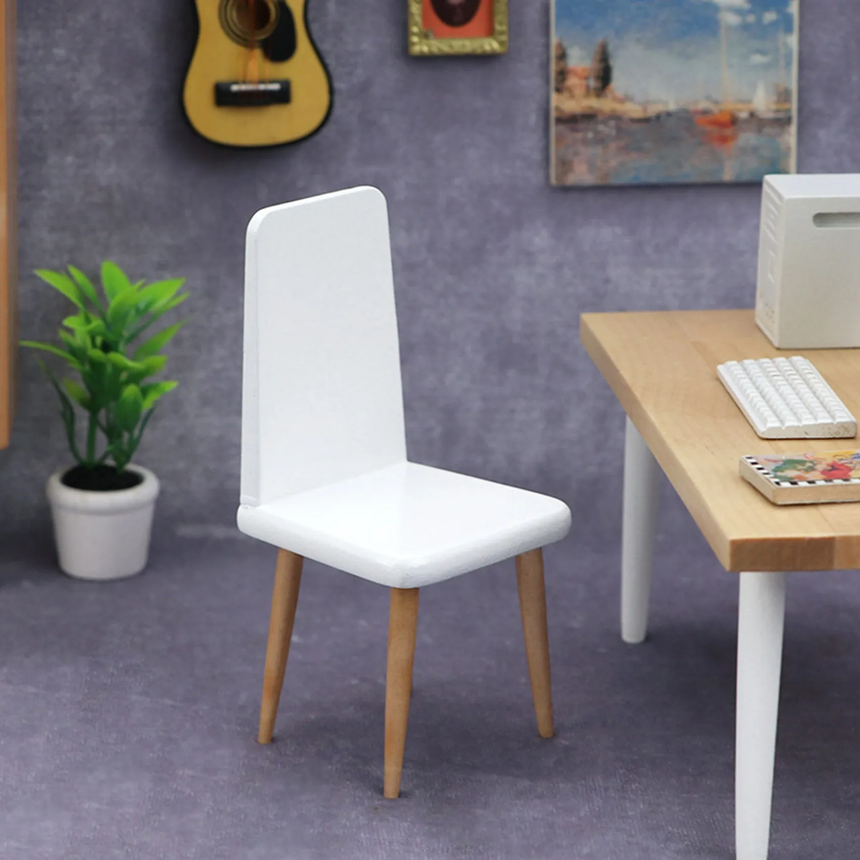 1/12 Scale Miniature White Chair Modern Style Pocket Furniture for Doll House Home Decoration Accessories