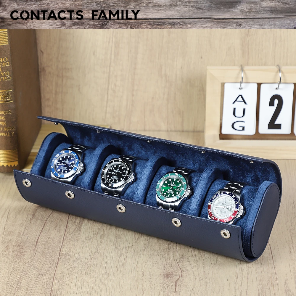 CONTACTS FAMILY Genuine Saffiano Leather 1 2 3 4 Slots Watch Roll Box Travel Watches Case Jewellery Storage Organizer