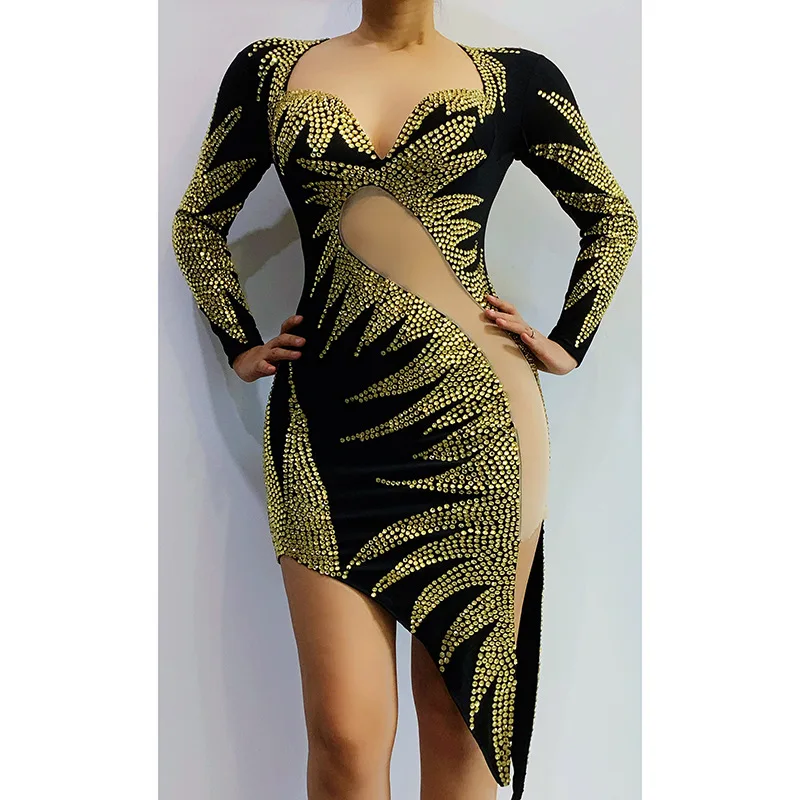 เครื่องแต่งกายเครื่องแต่งกายวันเกิด Rhinestone Feather ชุดตาข่ายสีแดงชุดราตรี Elegant Vestidos Para Festas De Luxo Body Transparente Flecos
