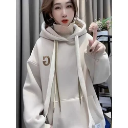 Fashion Fake Two High Collar Hoodies Women's Hoodies Autumn/Winter Large Size 300 Jin Letter Plus Velvet Thick Coat