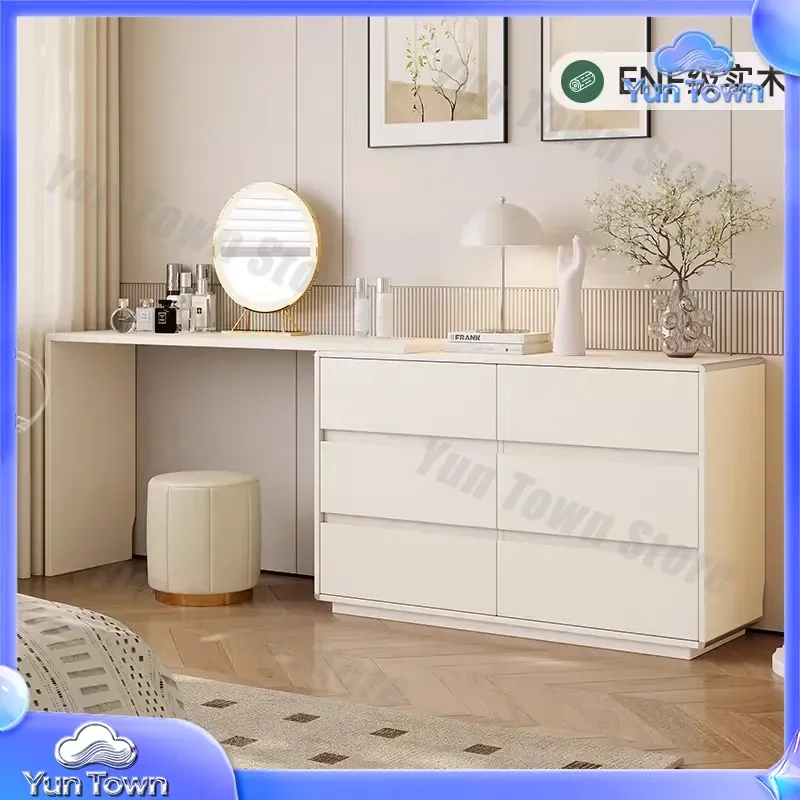 Oak All Solid Wood Dresser Chest for Small Apartment Bedroom Corner Cosmetic Table Bedside Table Simple Cream Style Furniture