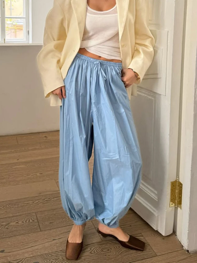 Solide Frauen Lose Jogger Blommers High Street Casual Plissee Hosen mit Taschen Sommer Herbst Weibliche Kordelzug Lange Hosen