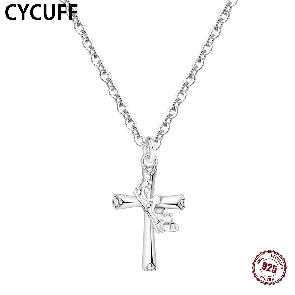 CYCUFF New 925 Sterling Silver Charms Pendant Necklaces For Women Retro Crown Stone Cross Necklace Fashion Chain Jewelry Gifts