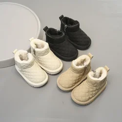 Bottes de neige imperméables et coordonnantes en peluche pour bébé fille, chaussures d'extérieur coupe-vent pour enfant, automne et hiver