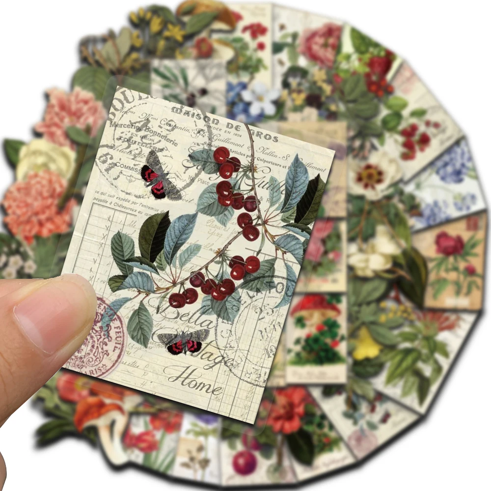 50PCS Retro Plants Art Style Stickers Decoration Plant PET Waterproof Scrapbooking Stationery Computer Paper Creative Stickers