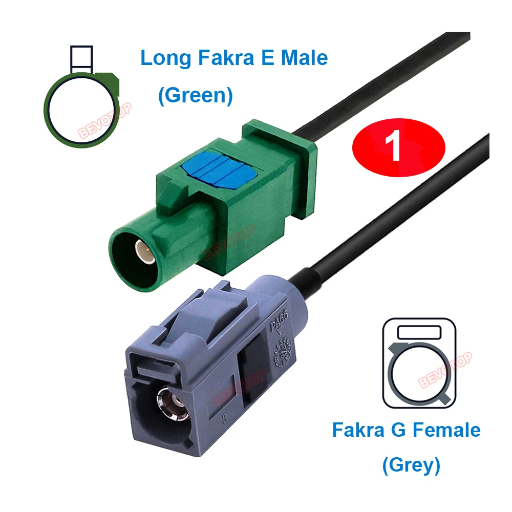 1PCS RG174 Cable White Fakra B to Grey Fakra G Male / Female Fakra Pigtail BEVOTOP Auto Wire Harness Custom-made Jumper 10CM~20M