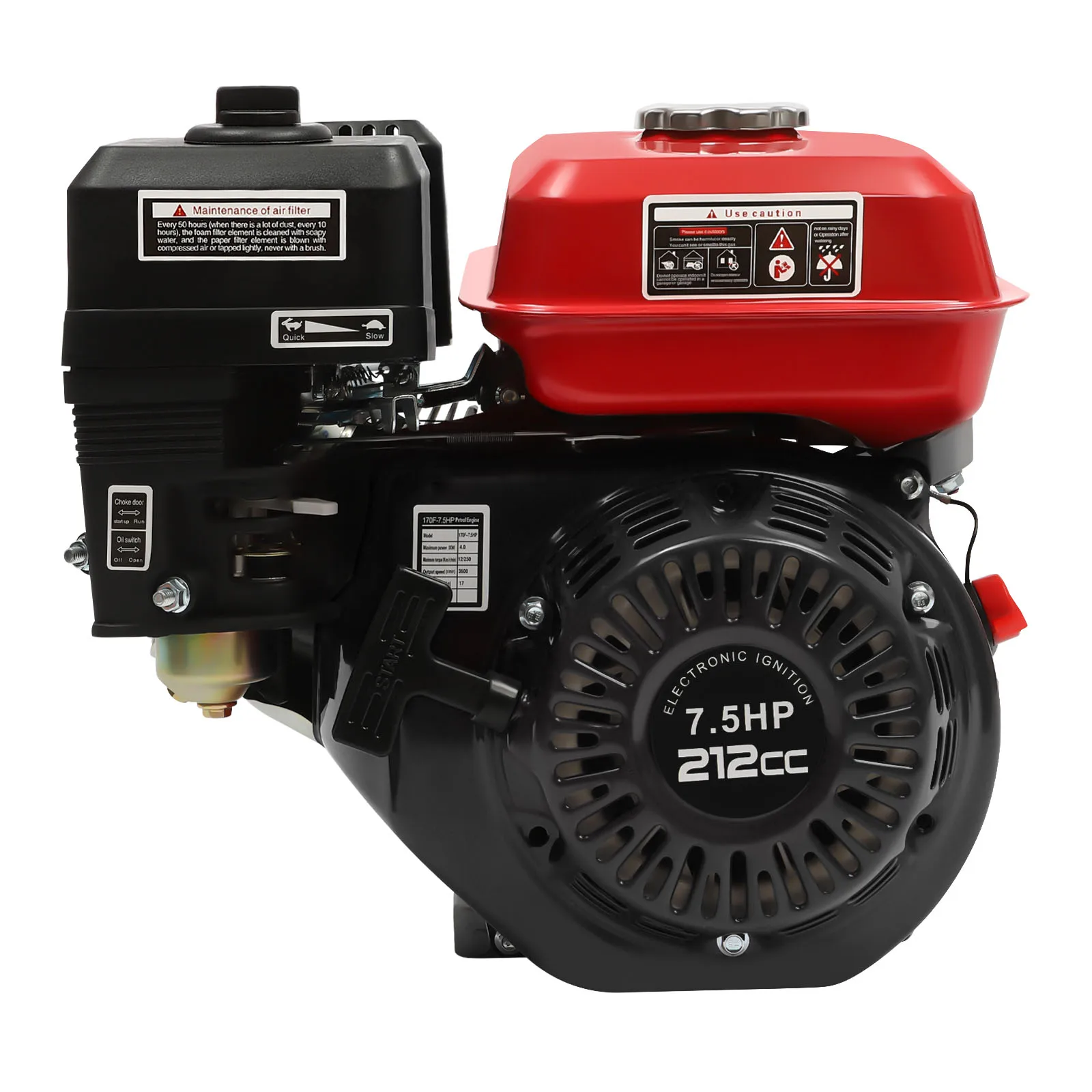 4-takt 212cc benzinemotor, 7,5 pk 4000 W 3600 RPM enkele cilinder handgetrokken benzinemotor, diameter van de krukas is 20 mm