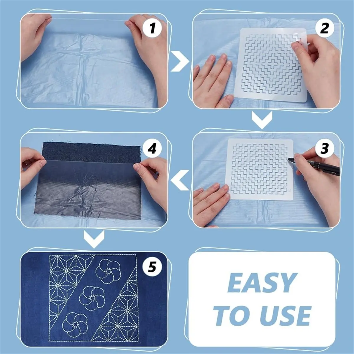 AA14 Embroidery Kit for Beginners Total Water Soluble Denim Fabric Threads Molds Finger Covers Floss for Hand Sewing Quilting