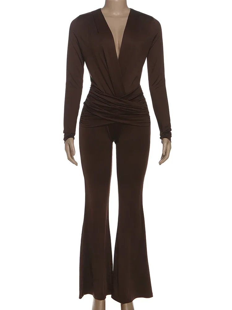 بدلة قفز مكشكشة مرقعة من EOENKKY للسيدات بفتحة رقبة على شكل حرف v عميقة للياقة البدنية في الخريف وسحاب للنشاط ملابس خروج ضيقة للتمرين