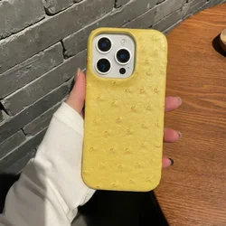 New Leather Phone Case Suitable for iPhone 16promax Ostrich Pattern 15pro 14 Half Pack 13 12 11 Hard Anti Drop Protective Cover
