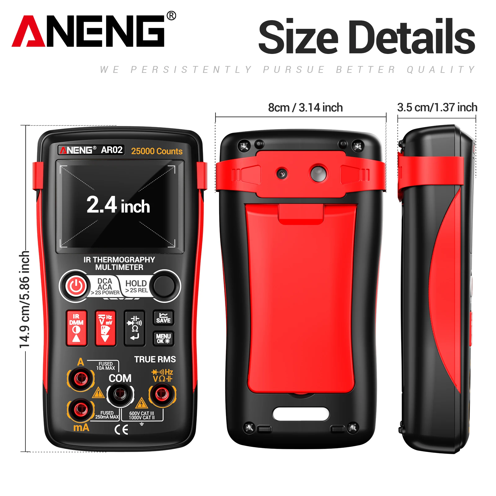 ANENG AR02 Handheld Infrared Thermal Imager 96 × 96 Infrared Resolution 25Hz High Frame Rate Industrial Thermography Detector